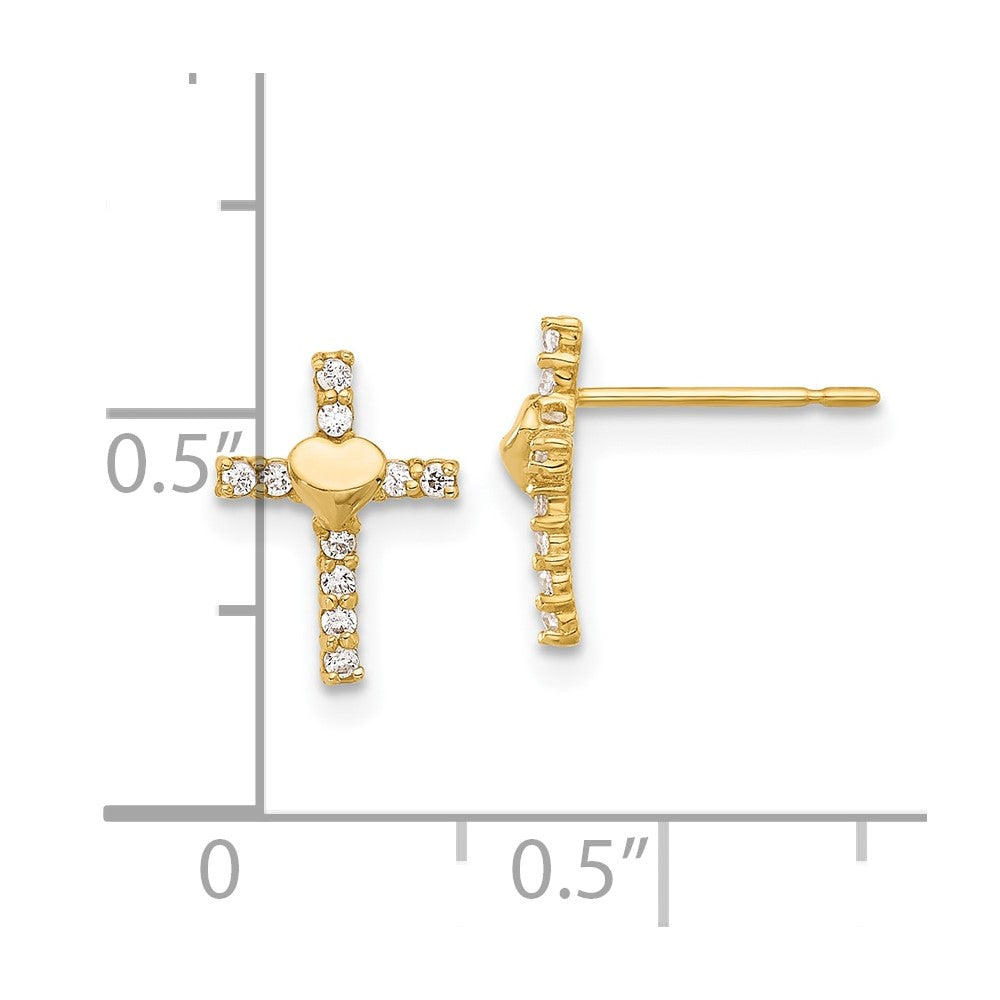 10K Yellow Gold 10K Polished Cz Heart Cross Post Earrings