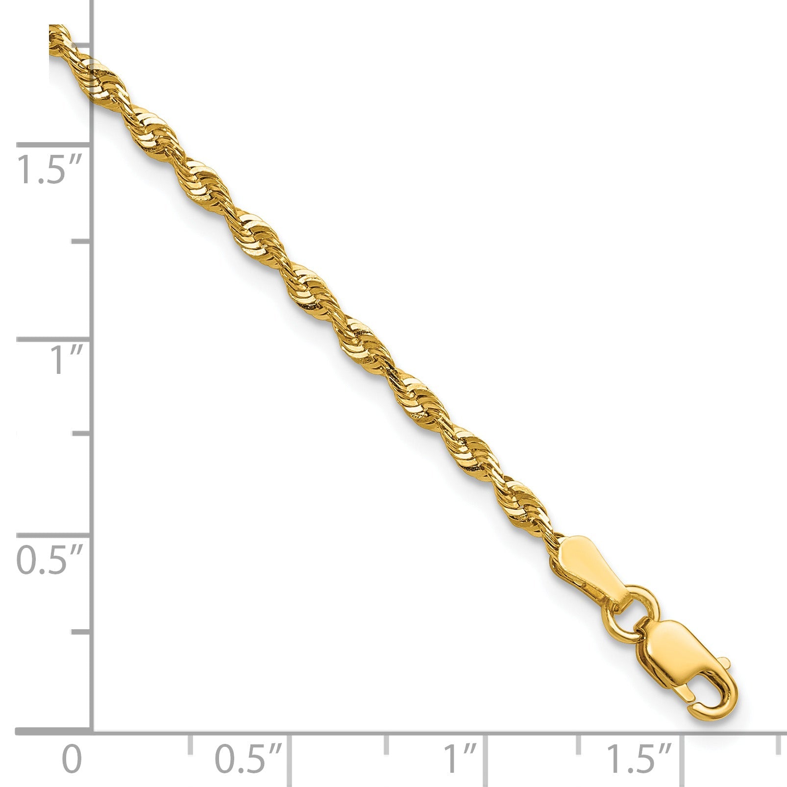 10K Yellow Gold 2.25mm Extra-Light D/C Rope Chain Anklet