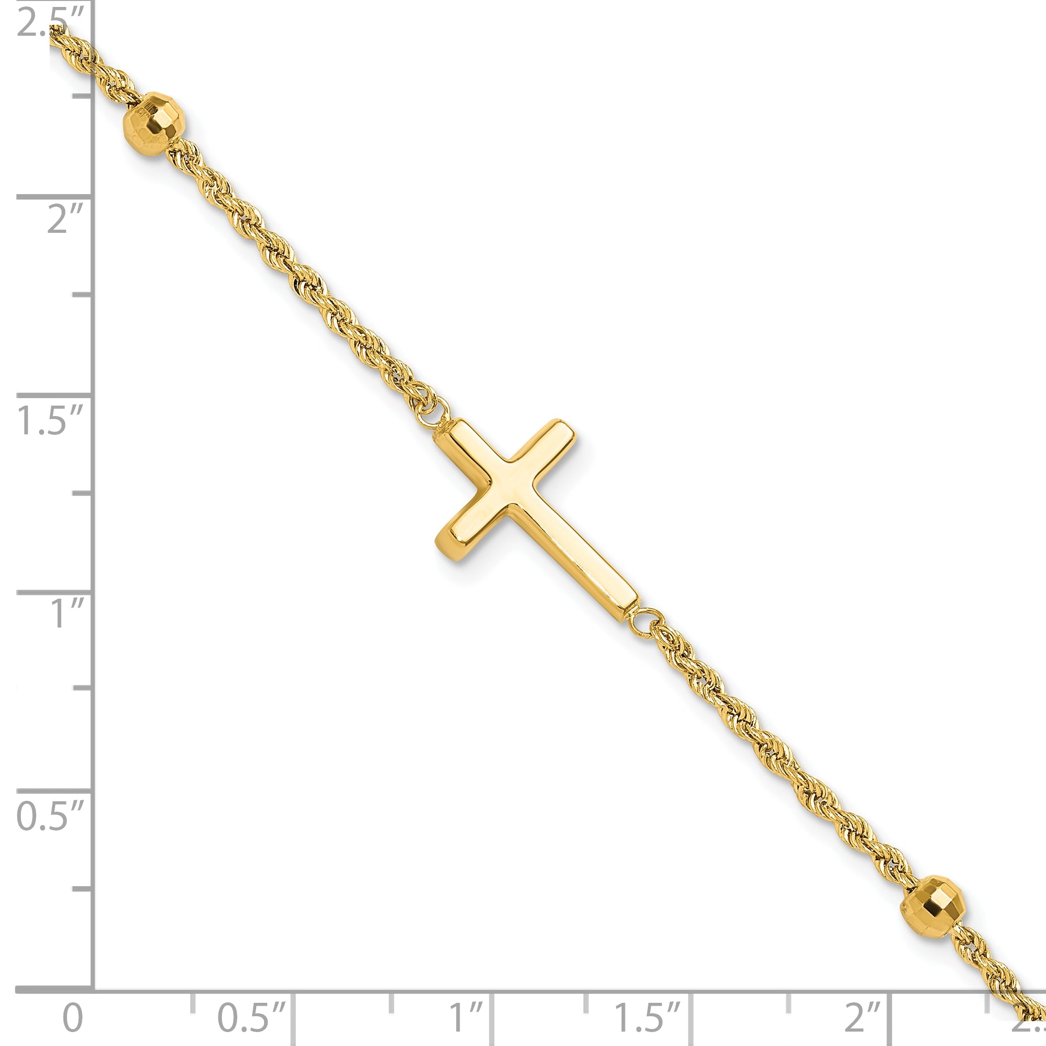 10K Yellow Gold D/C Beaded Cross 7.5In Bracelet