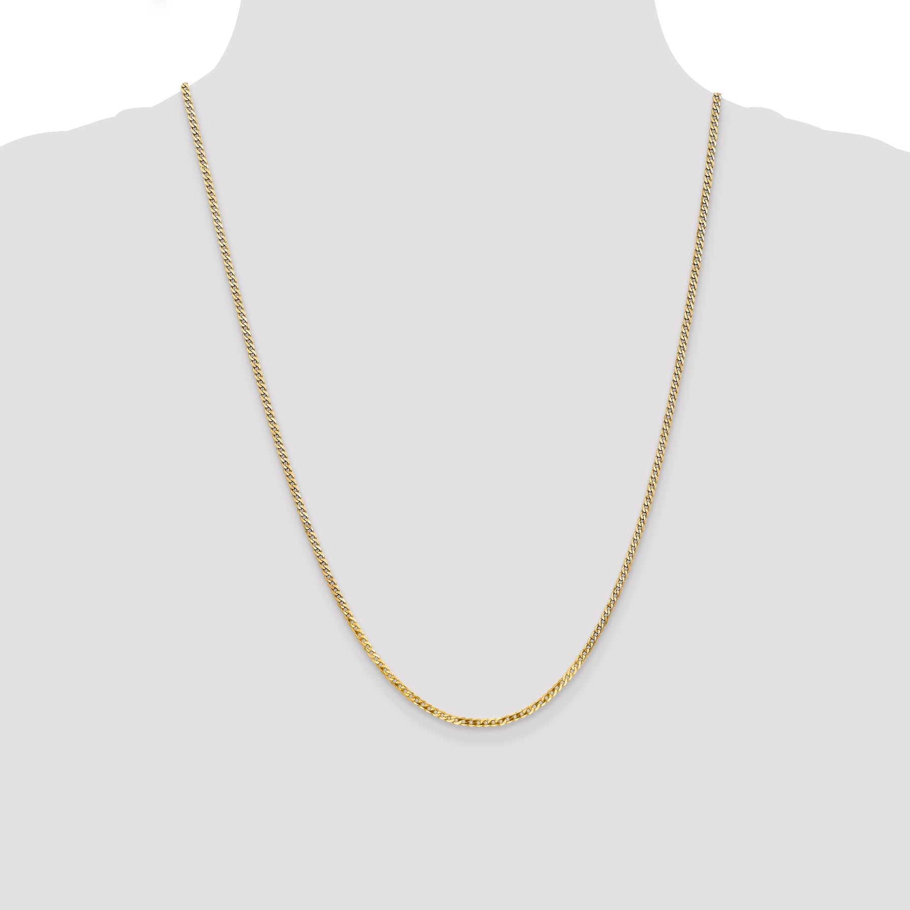 24 Inch 10K Yellow Gold 2.2mm Flat Beveled Curb Chain Necklace