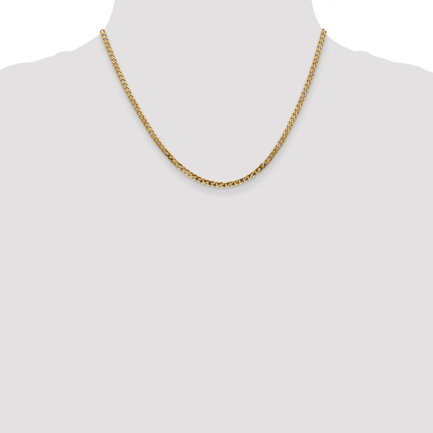 18 Inch 10K Yellow Gold 2.9mm Flat Beveled Curb Chain Necklace