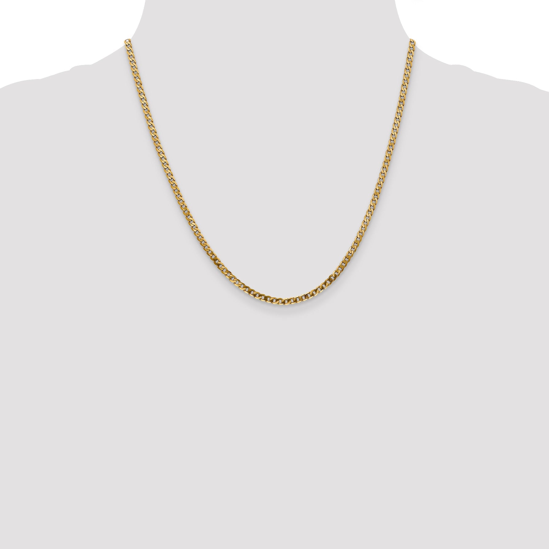 2 Inch 10K Yellow Gold 2.9mm Flat Beveled Curb Chain Necklace