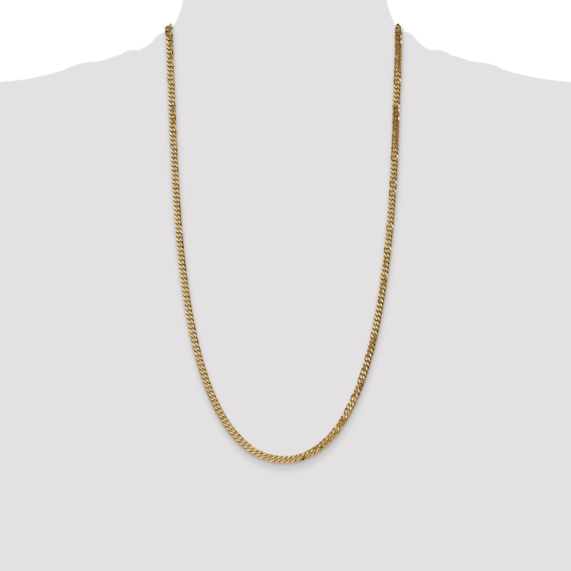 28 Inch 10K Yellow Gold 3.9mm Flat Beveled Curb Chain Necklace
