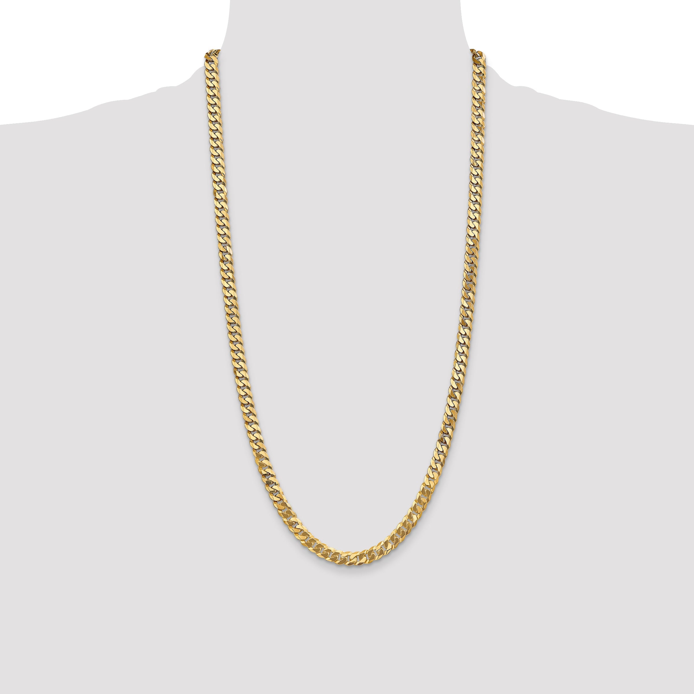 28 Inch 10K Yellow Gold 6.25mm Flat Beveled Curb Chain Necklace