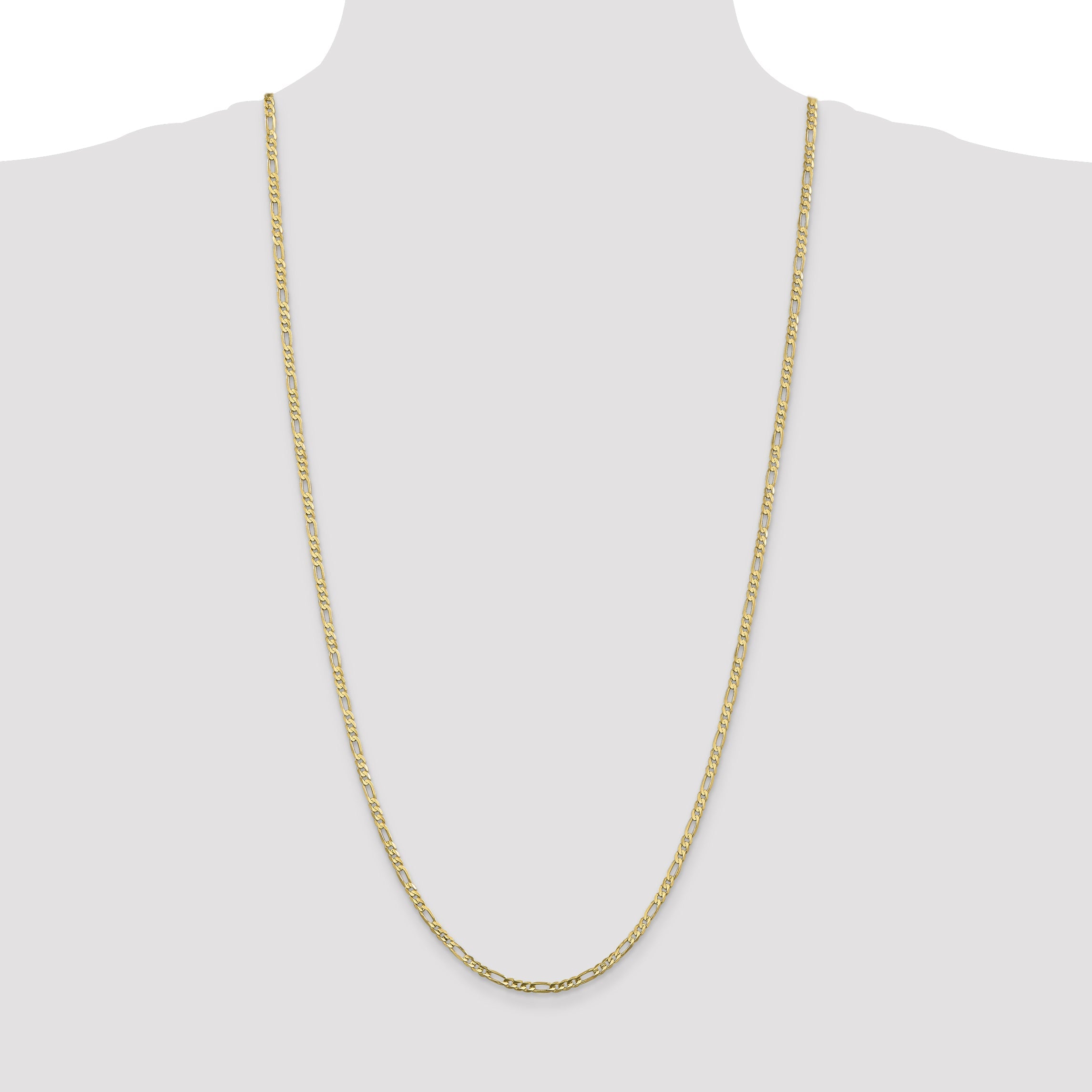 30 Inch 10K 3mm Flat Figaro Chain Necklace