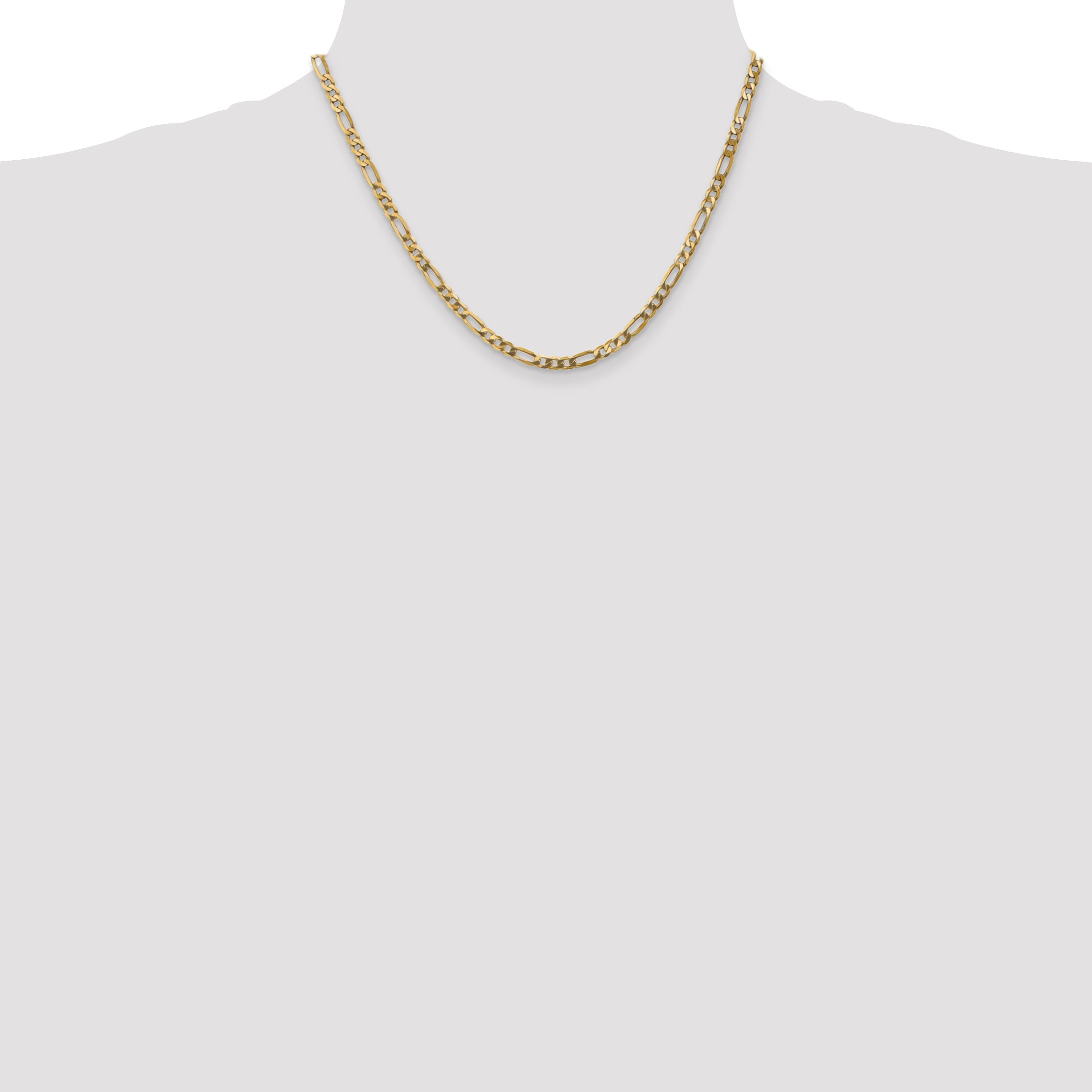 2 Inch 10K Yellow Gold 10K 4mm Flat Figaro Chain Necklace