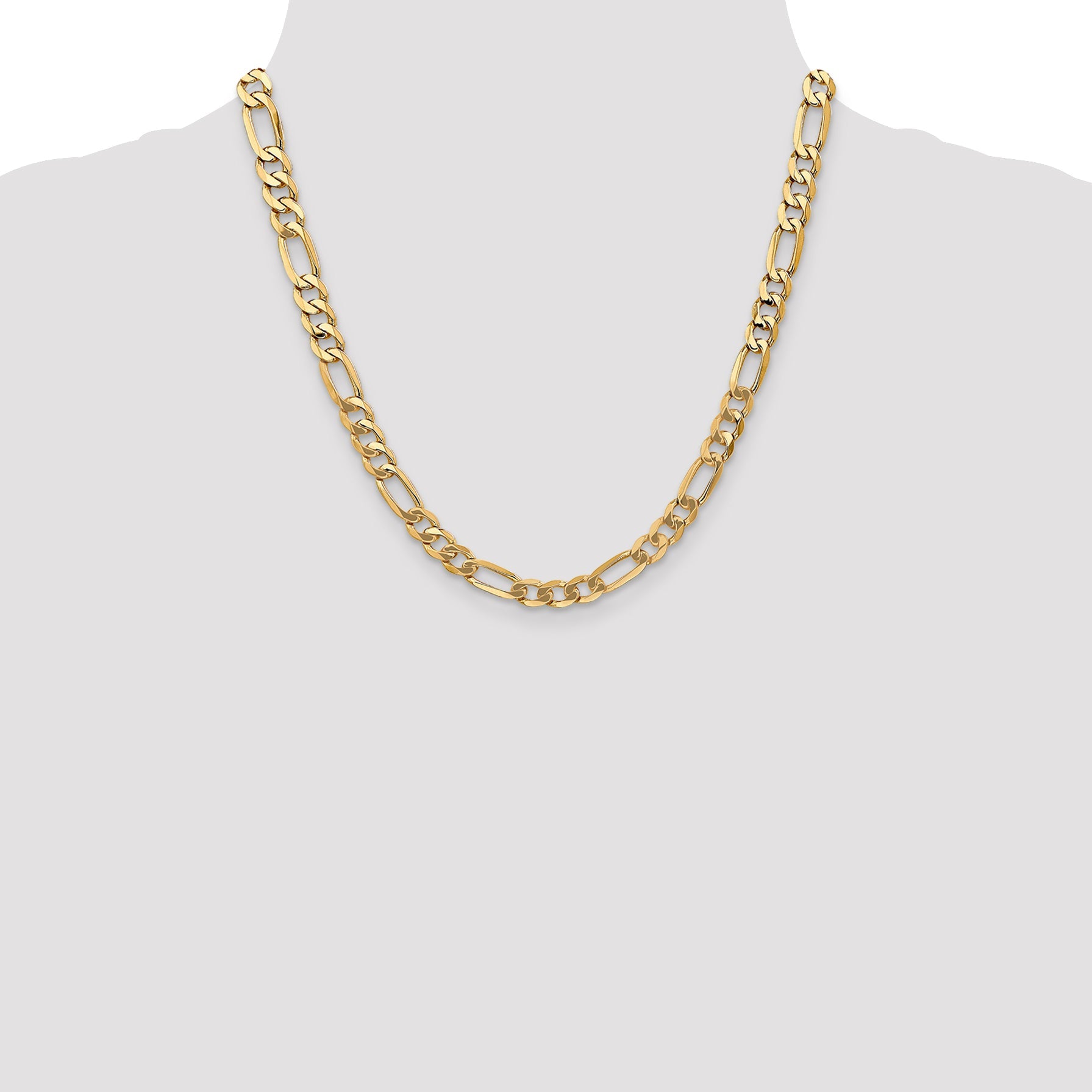 2 Inch 10K Yellow Gold 10K 7mm Flat Figaro Chain Necklace