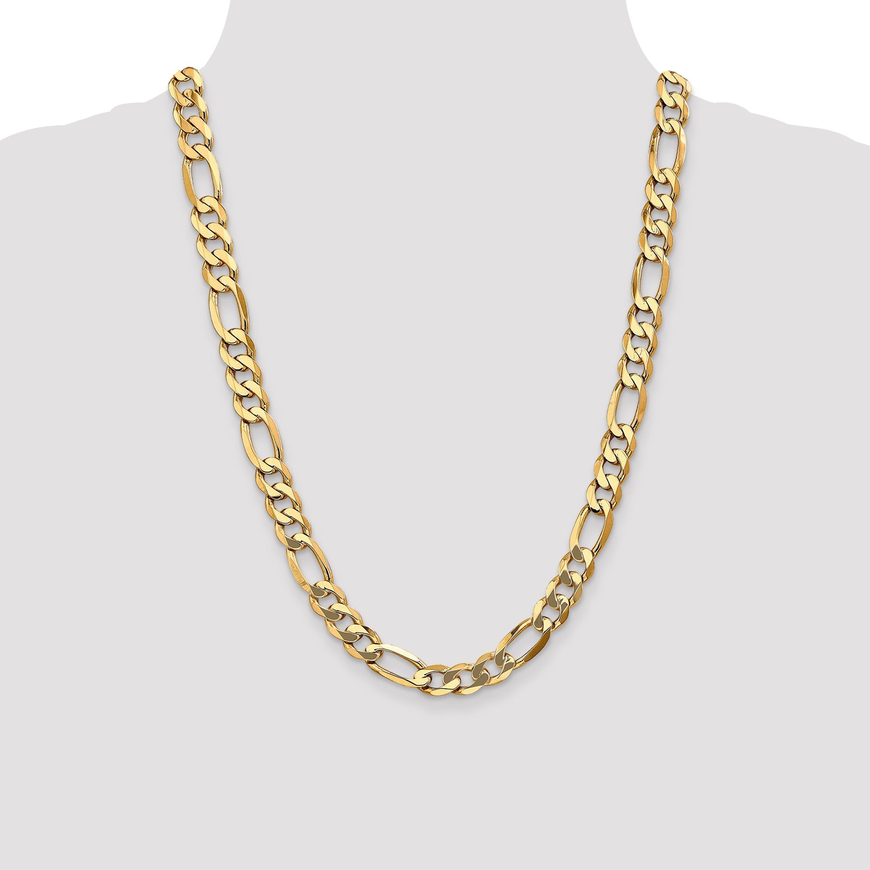 24 Inch 10K Yellow Gold 10K 10mm Flat Figaro Chain Necklace