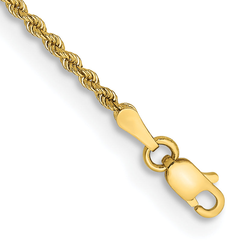 10K Yellow Gold 2mm Regular Rope Chain Anklet