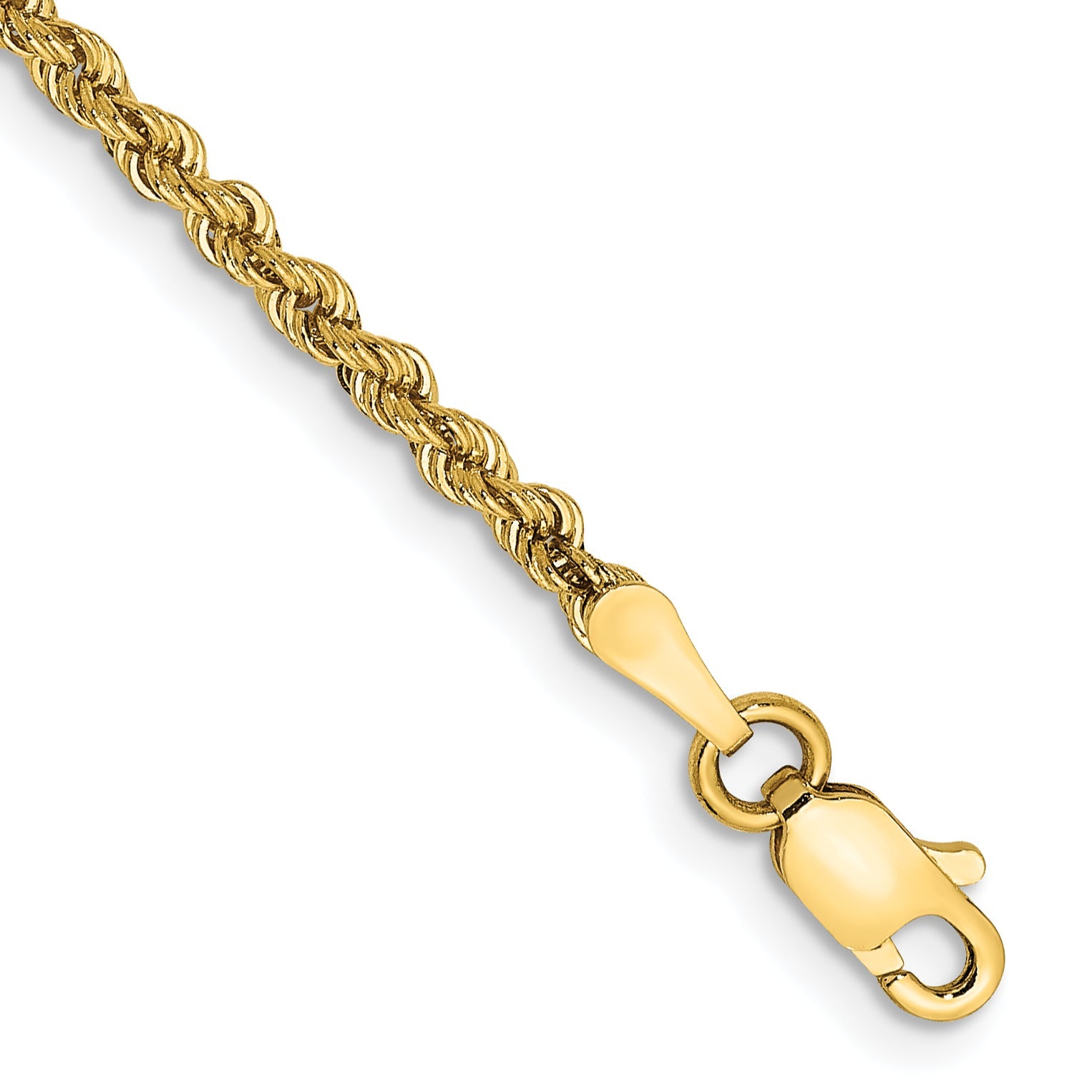 10K Yellow Gold 2.25mm Regular Rope Chain Anklet