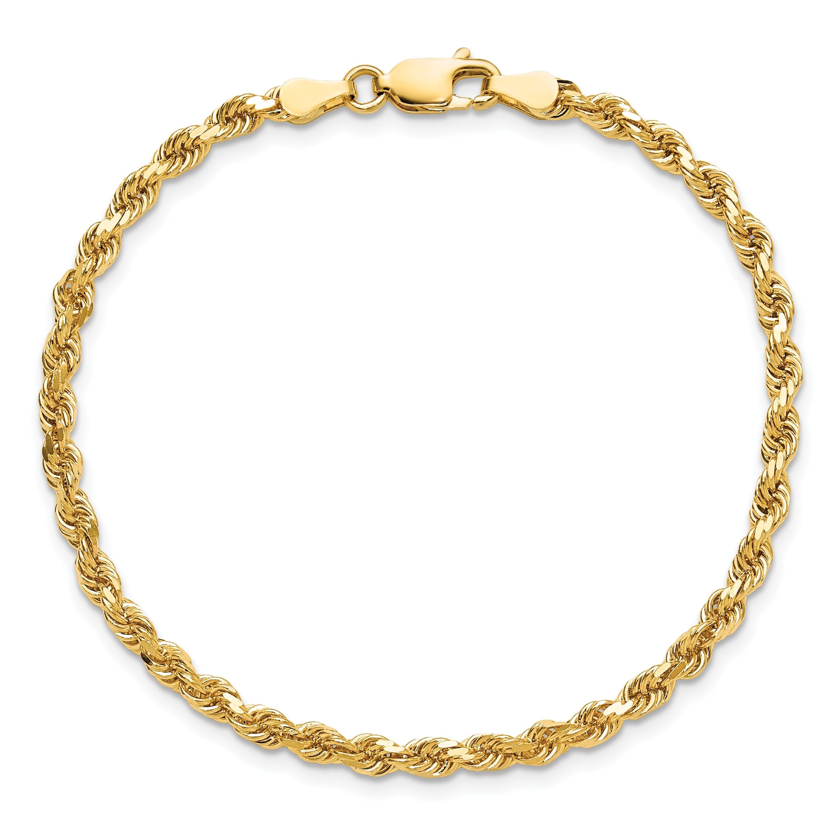 9 Inch 10K Yellow Gold 3.25mm Diamond-Cut Rope Chain Anklet