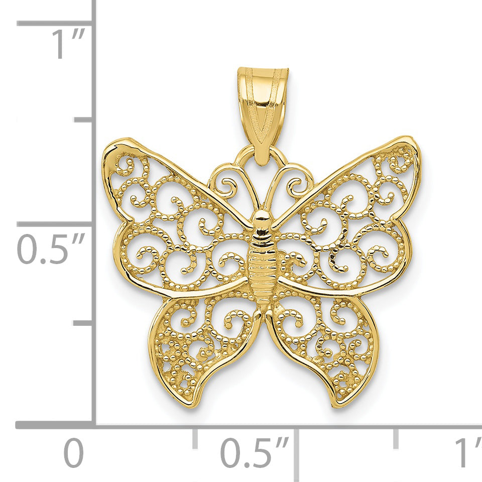 10K Yellow Gold Filigree Butterfly Pendant