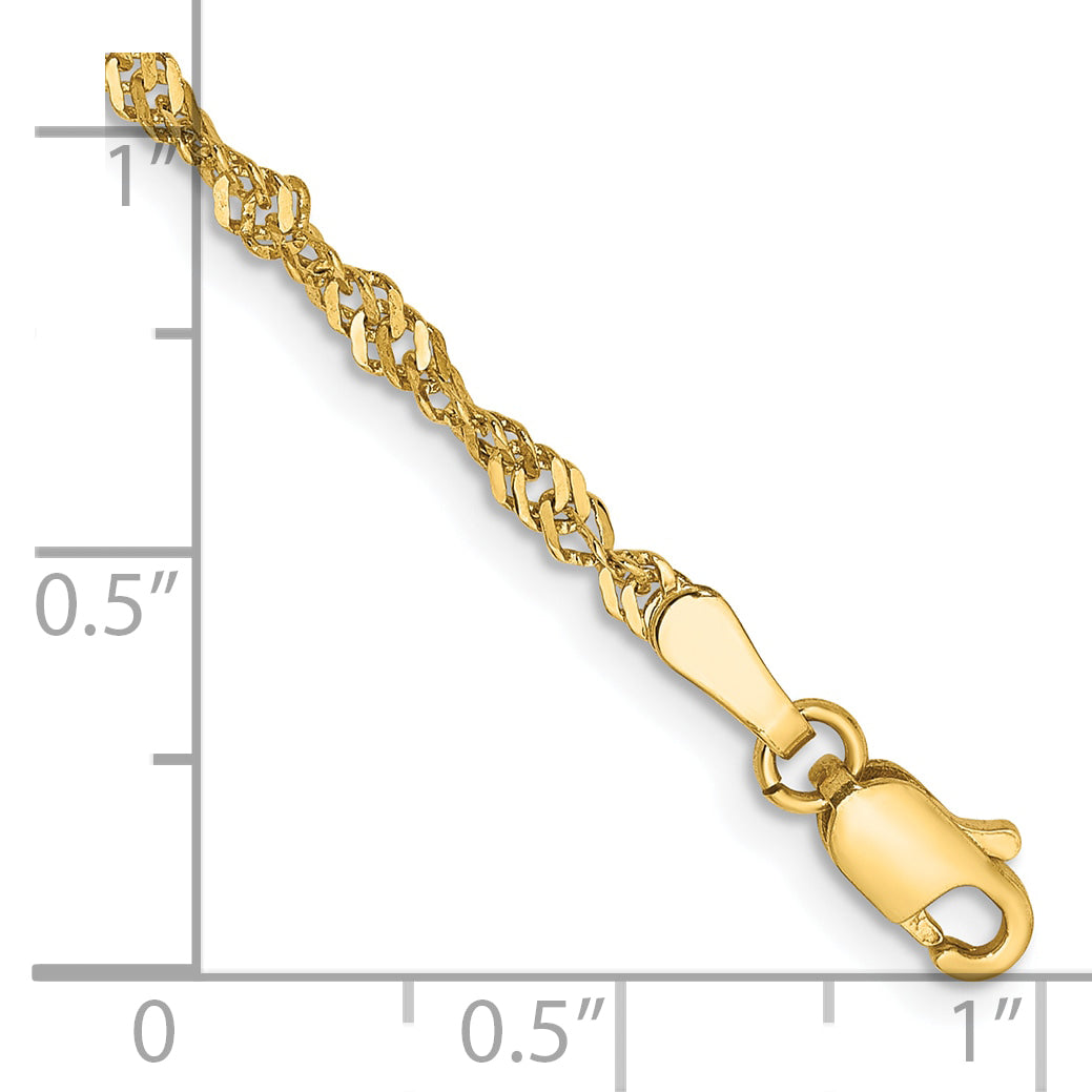8 Inch 10K Yellow Gold 2mm Singapore Chain Bracelet