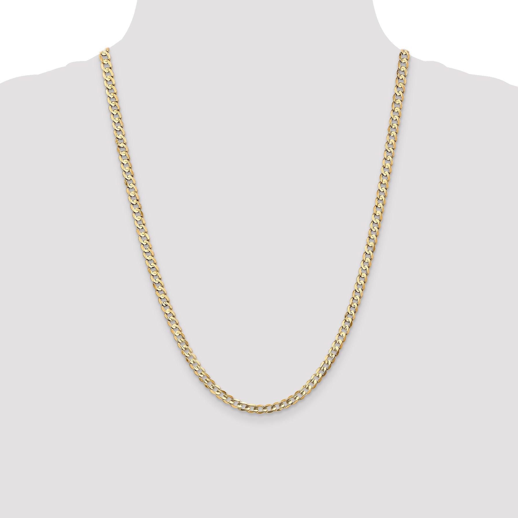 24 Inch 10K Yellow Gold 10K 4.5mm Open Concave Curb Chain Necklace