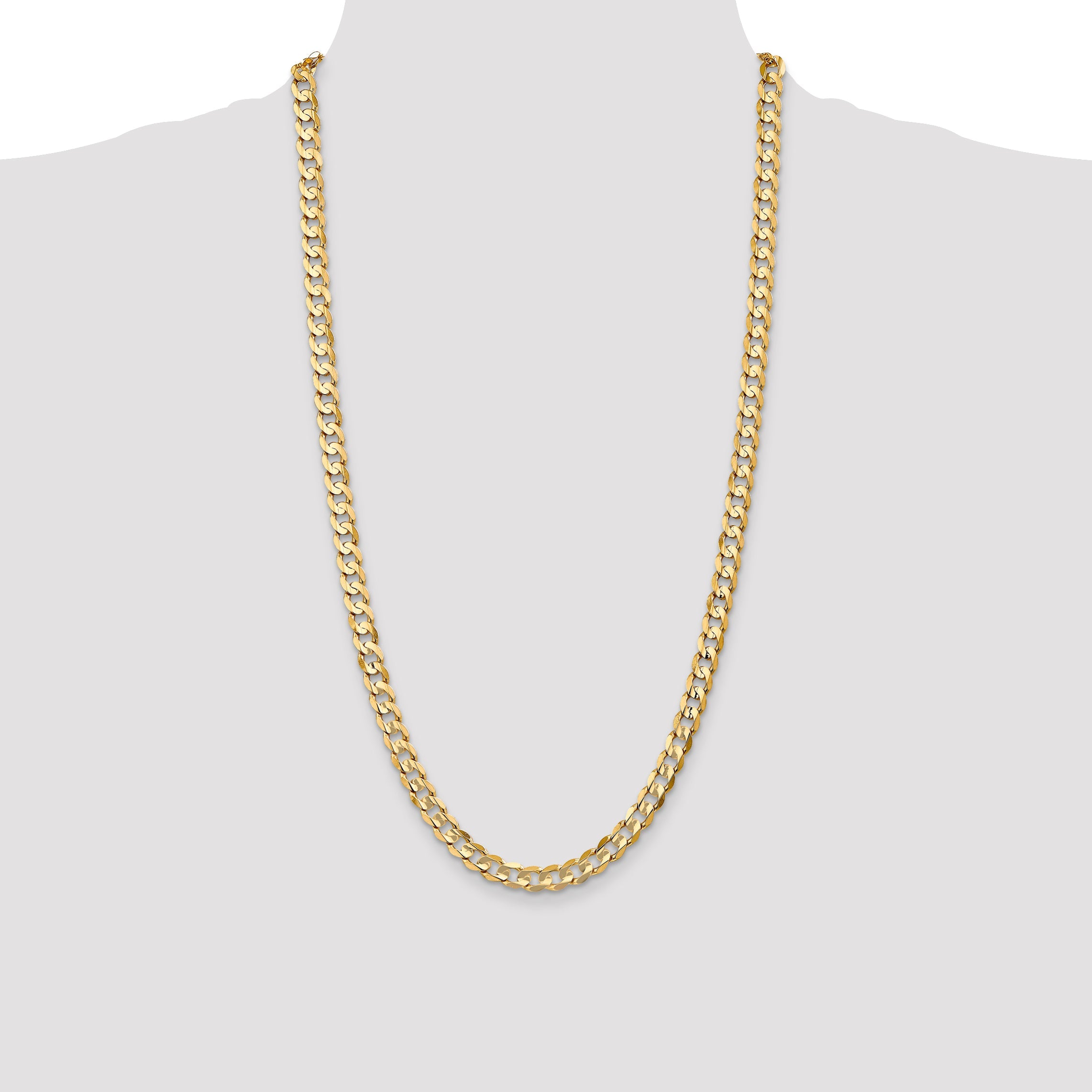 28 Inch 10K Yellow Gold 10K 6.75mm Open Concave Curb Chain Necklace