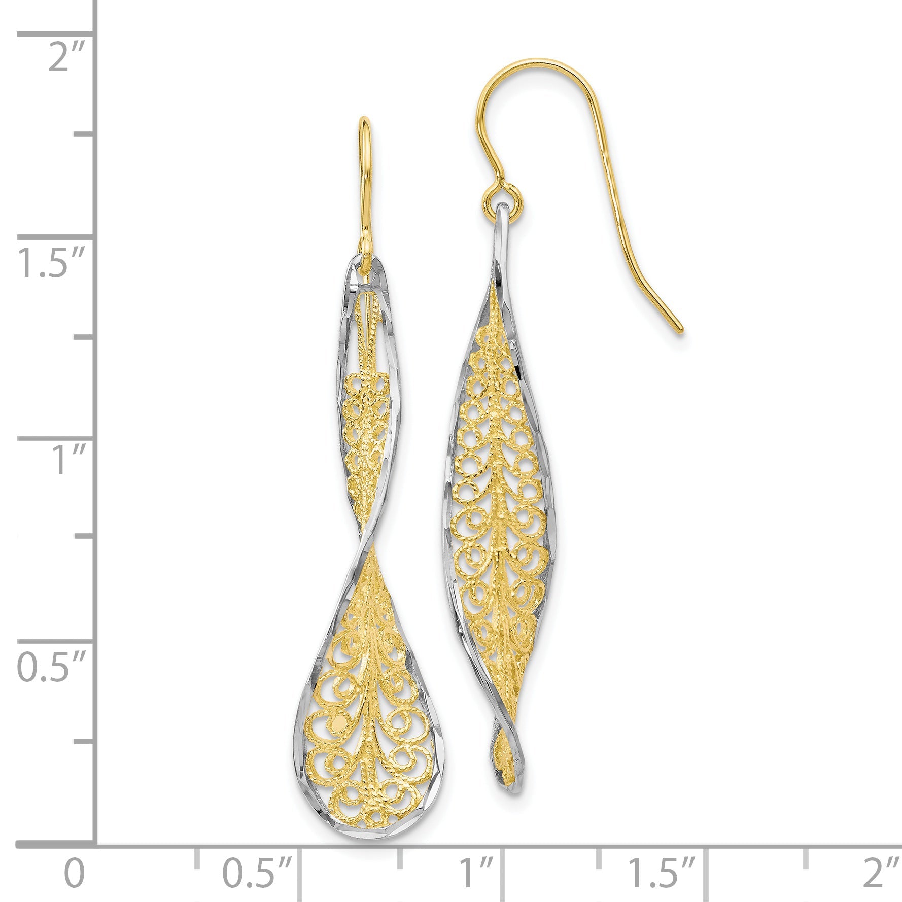 10K Two-Tone D/C Dangle Shepherd Hook Earrings