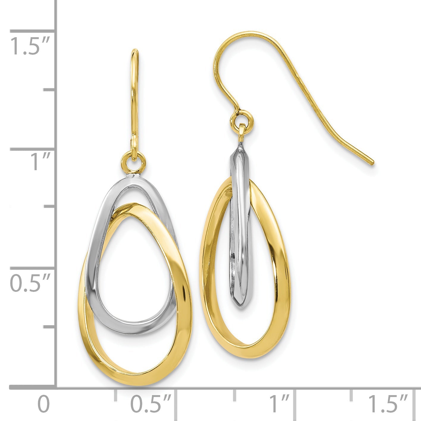 10K Two-Tone Polished Shepherd Hook Dangle Earrings