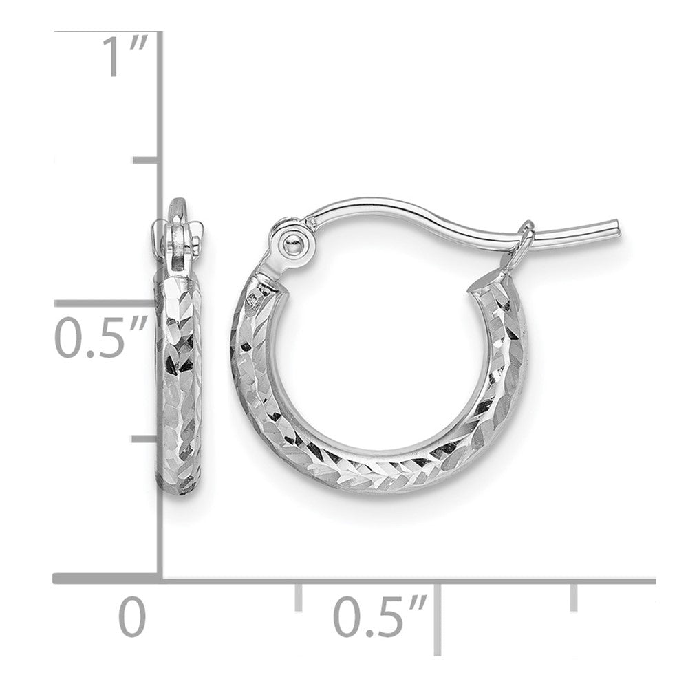 10K White Gold Diamond Cut 2mm Round Tube Hoop Earrings