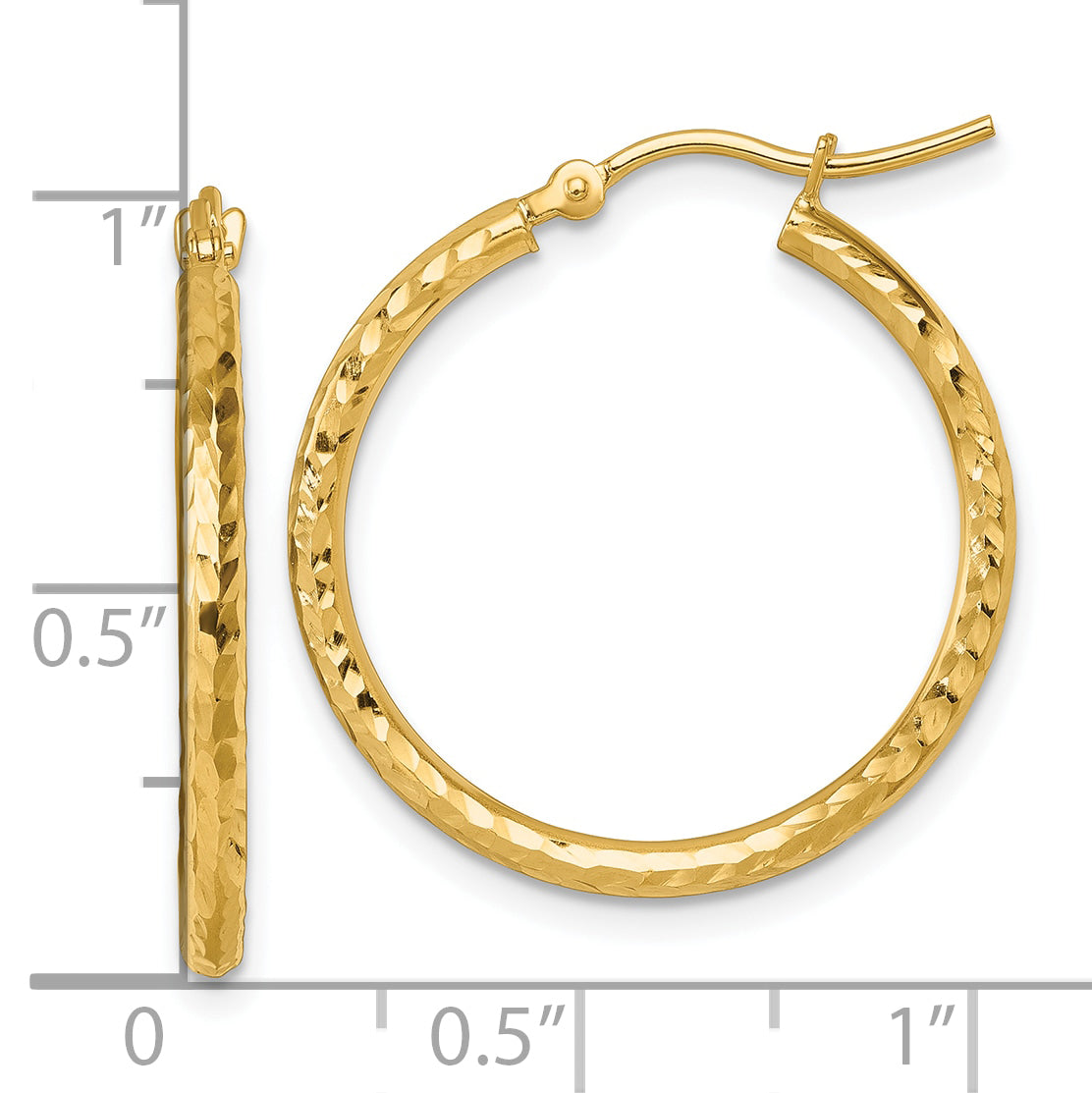 10K Yellow Gold Diamond Cut 2mm Round Tube Hoop Earrings