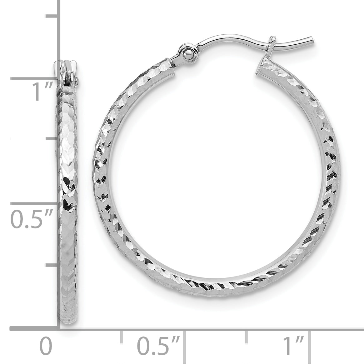 10K White Gold Diamond Cut 2mm Round Tube Hoop Earrings