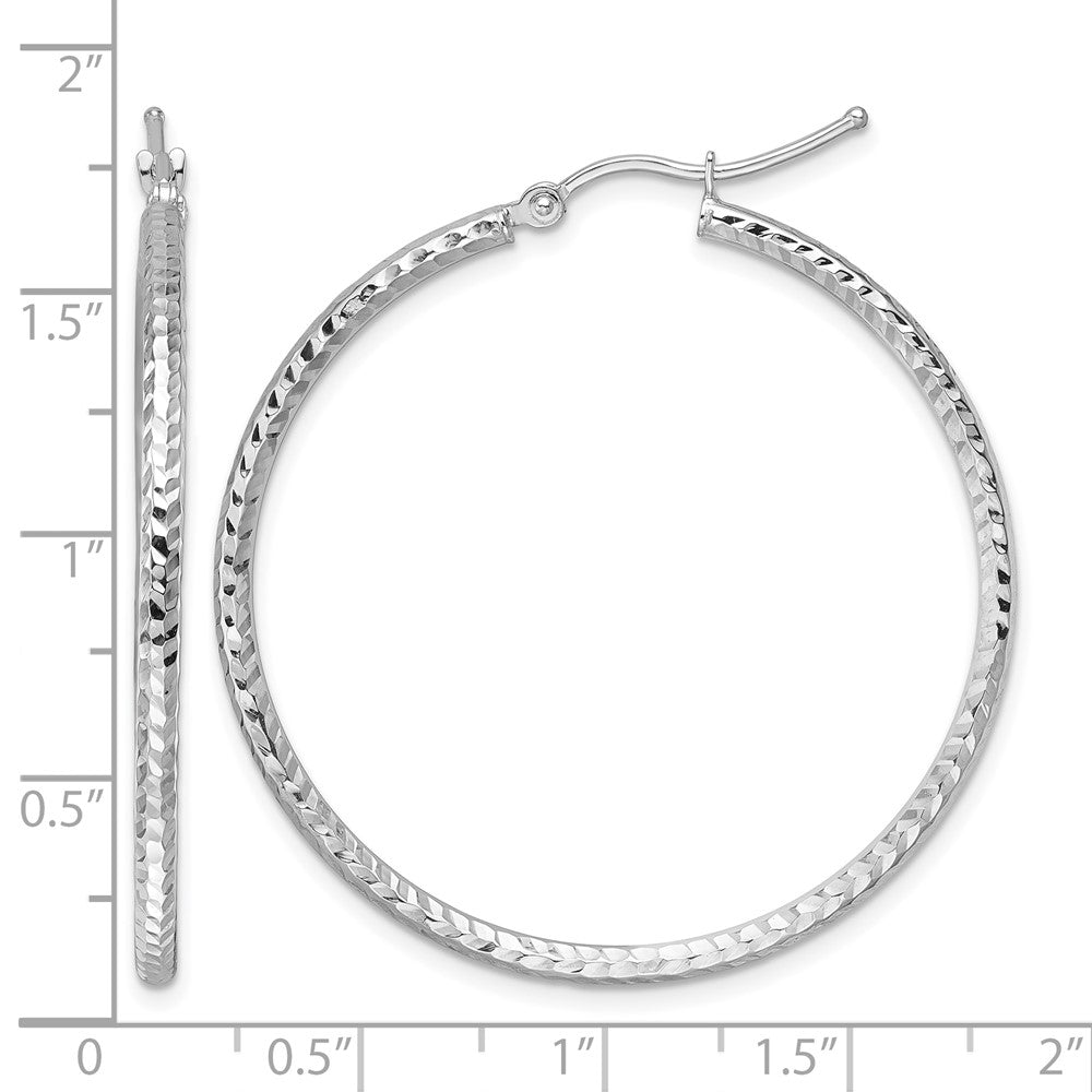 10K White Gold Diamond Cut 2mm Round Tube Hoop Earrings
