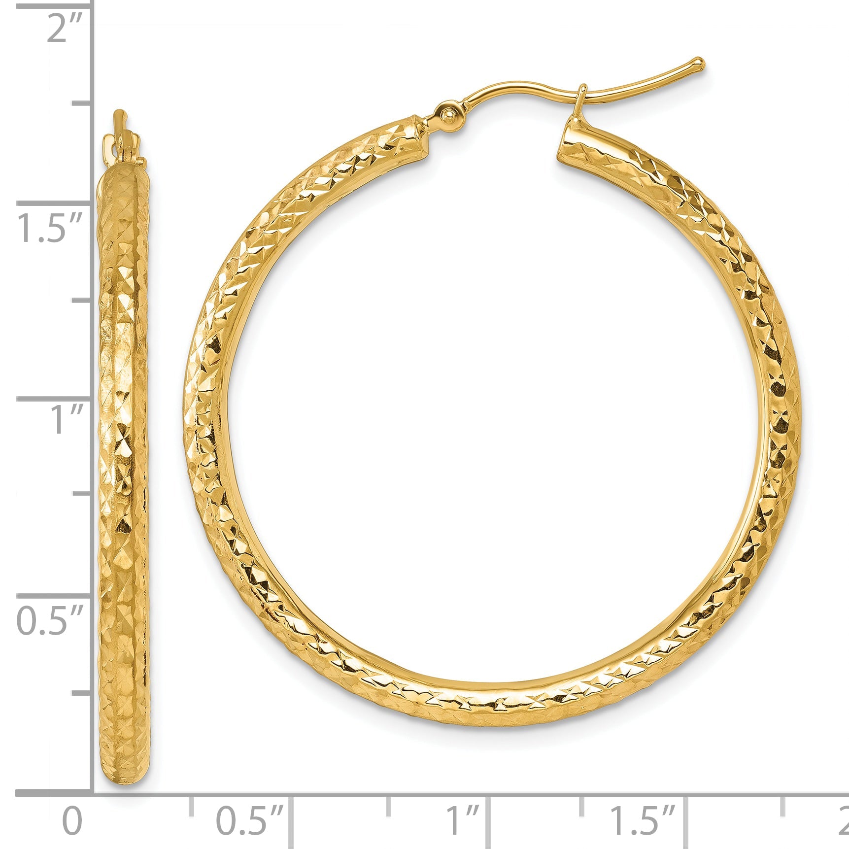 10K Yellow Gold Diamond Cut 3mm Round Hoop Earrings