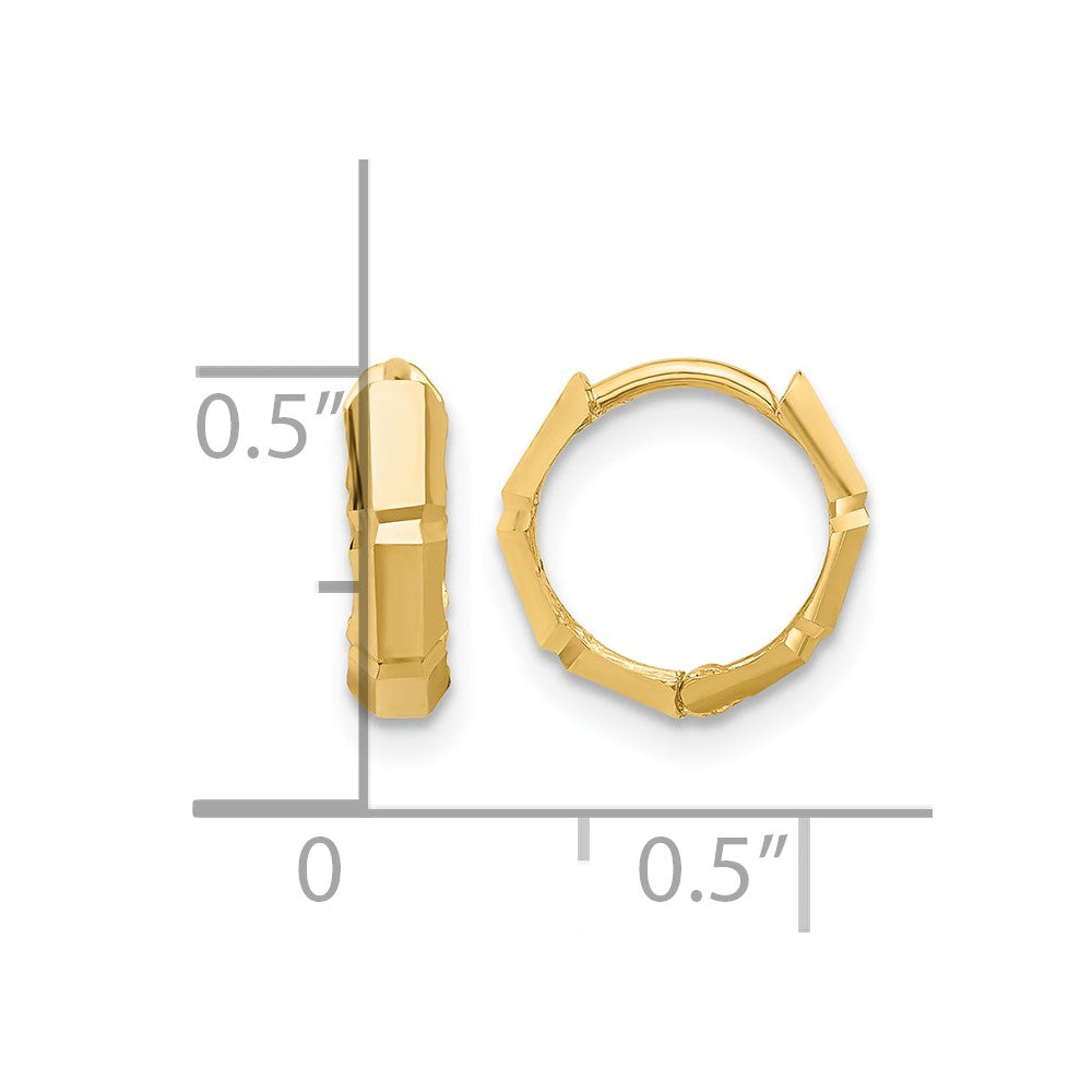 10K Yellow Gold Polished And Diamond Cut Huggie Hoop Earrings