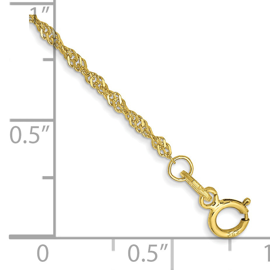 10K Yellow Gold 1.4mm Singapore Chain Anklet