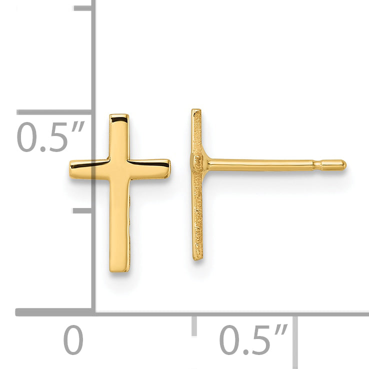 10K Yellow Gold Polished Cross Earrings