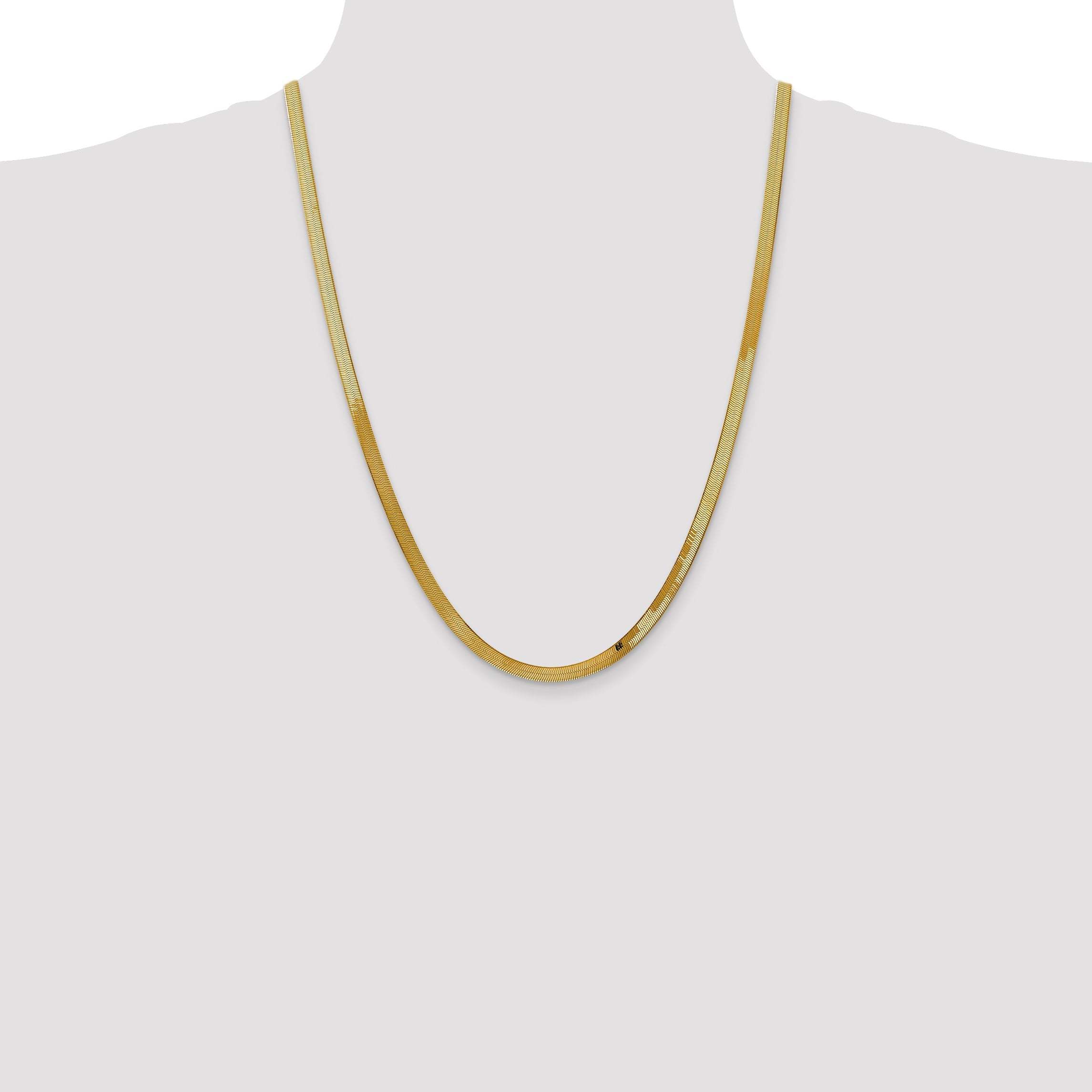 24 Inch 10K Yellow Gold 4mm Silky Herringbone Chain Necklace