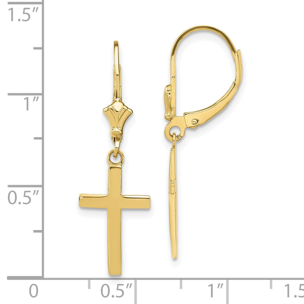 10K Yellow Gold Polished Cross Leverback Earrings