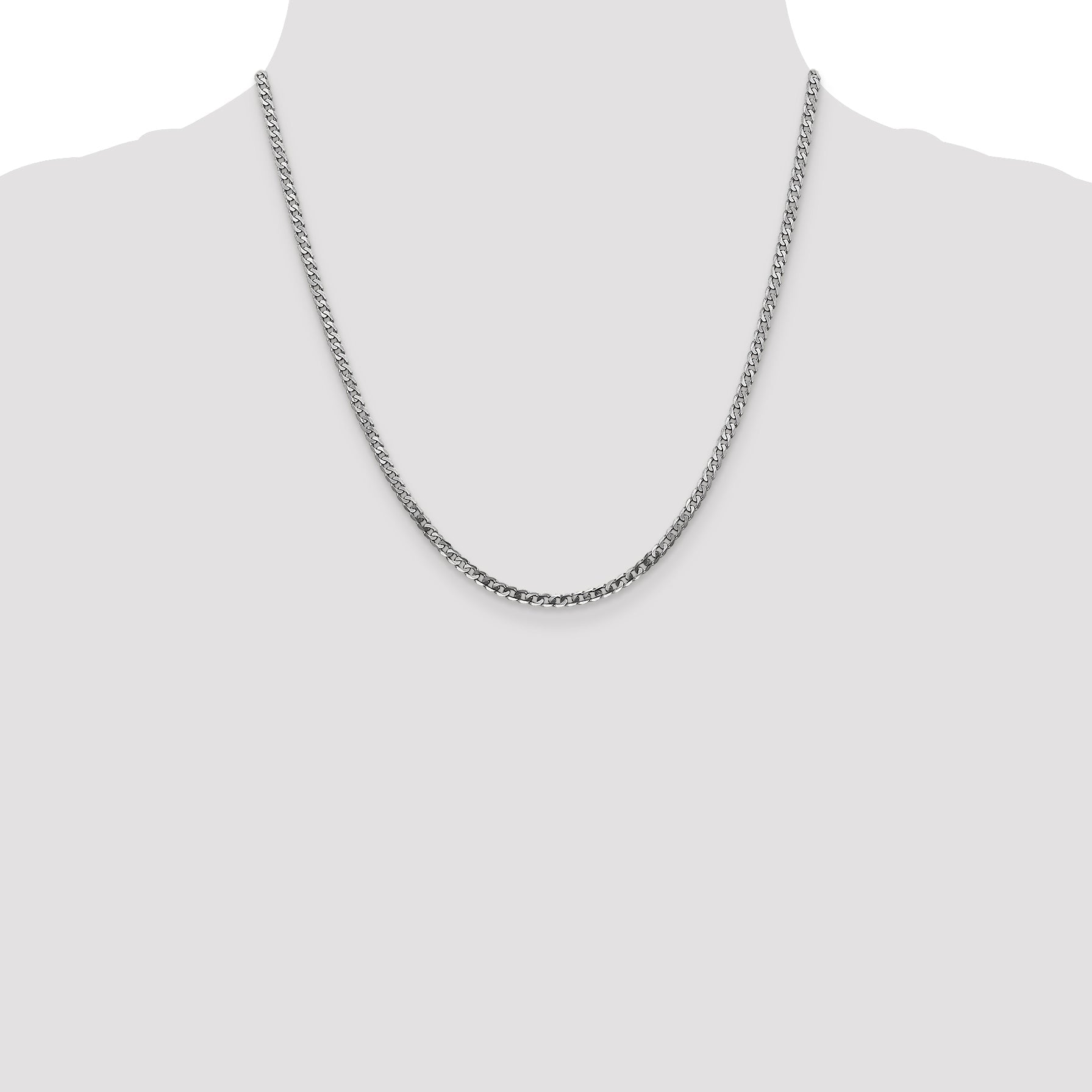 2 Inch 10K White Gold Wg 2.9mm Flat Beveled Curb Chain Necklace