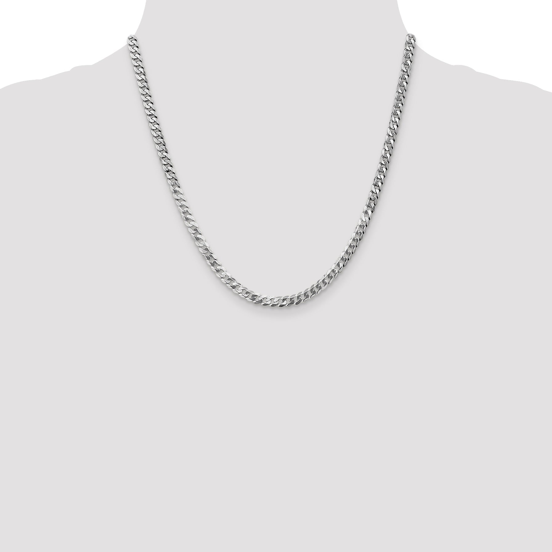 2 Inch 10K White Gold Wg 4.75mm Flat Beveled Curb Chain Necklace