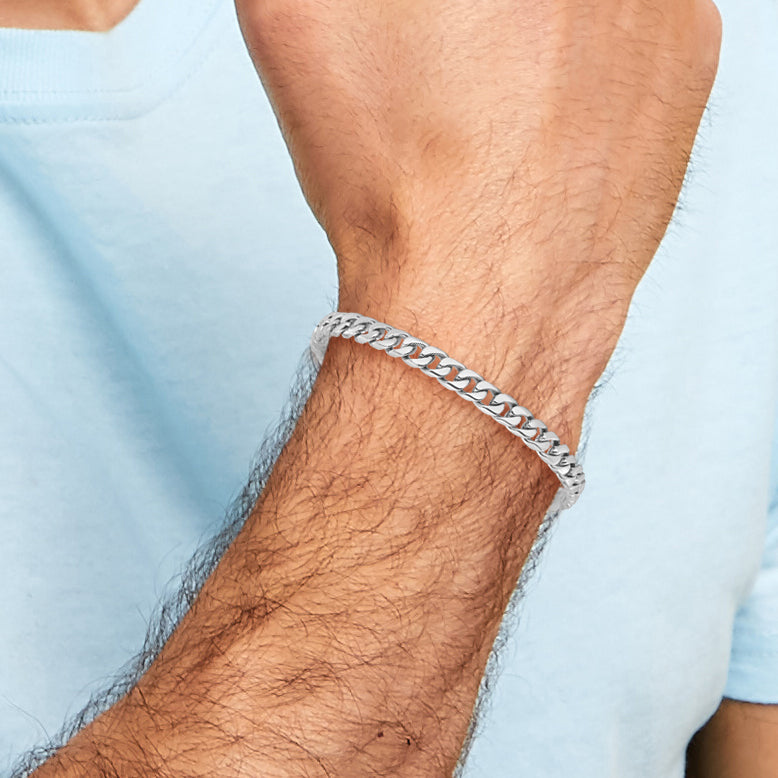 10K White Gold Wg 6.8mm Hand-Polished Flat Beveled Curb Link Bracelet