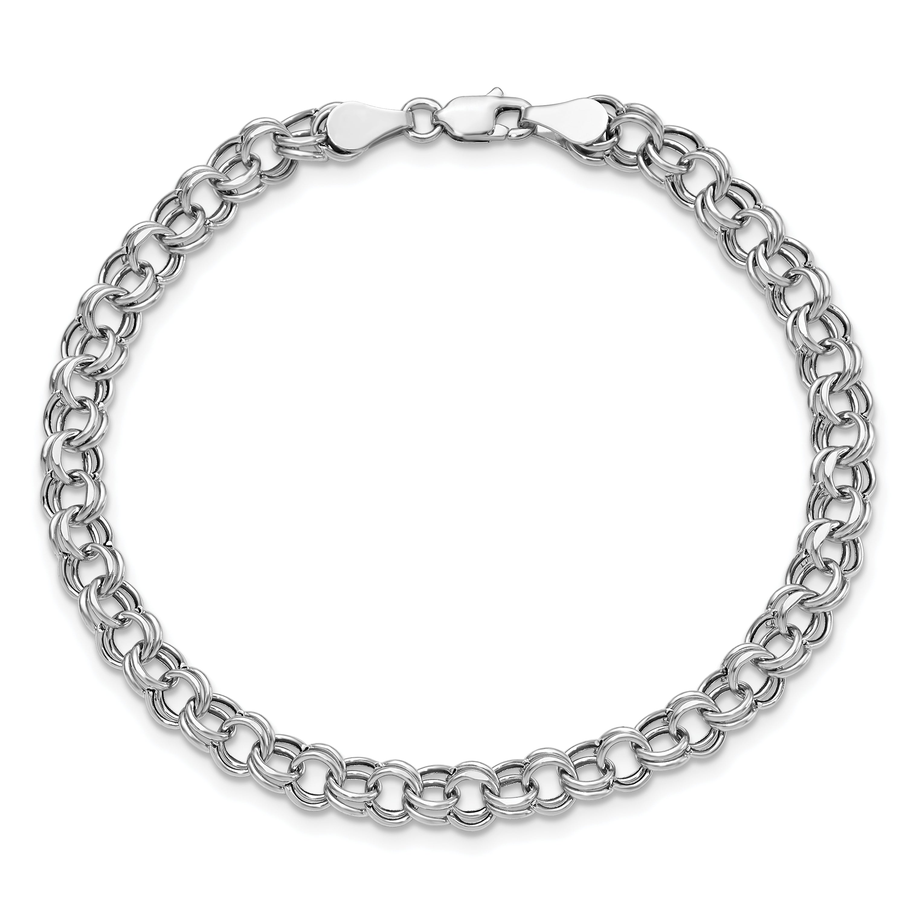 10K White Gold Lite 5mm Double Link Charm Bracelet