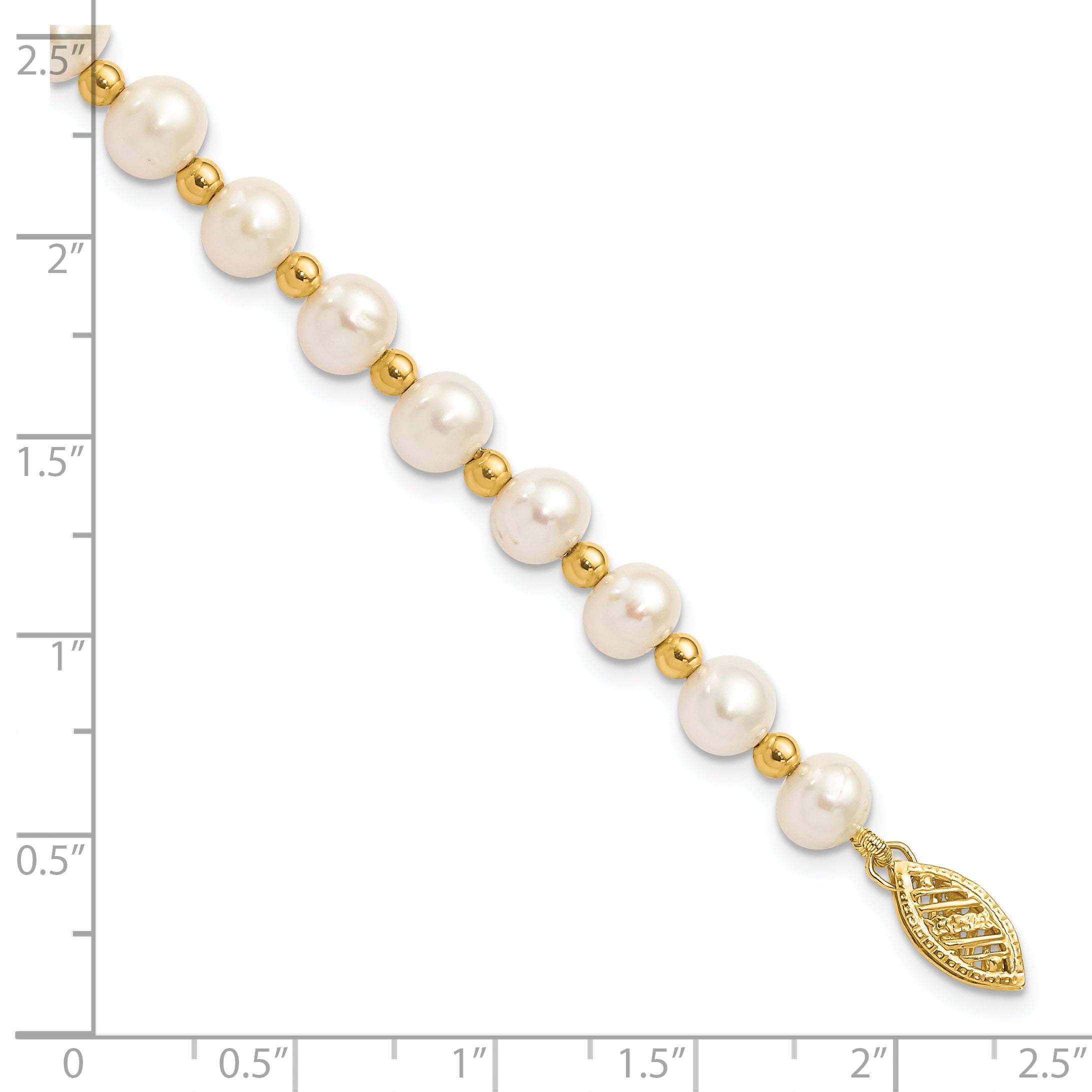 10K Yellow Gold 6-7mm White Near Round Freshwater Cultured Pearl Beaded 7 Inch Bracelet