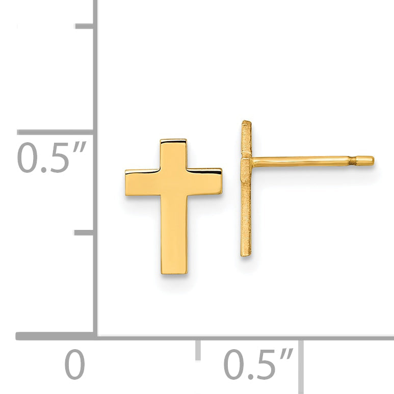 10K Yellow Gold Polished Cross Post Earrings