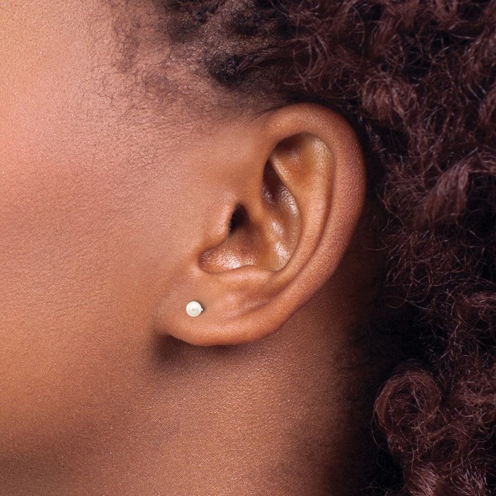 10K White Gold 3-4mm Round Freshwater Cultured Pearl Stud Post Earrings