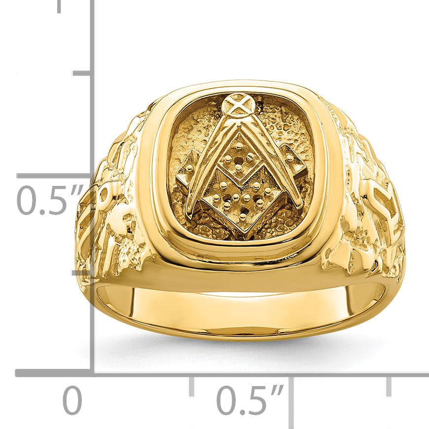 10K Yellow Gold Polished And Nugget Texture Masonic Ring Mounting