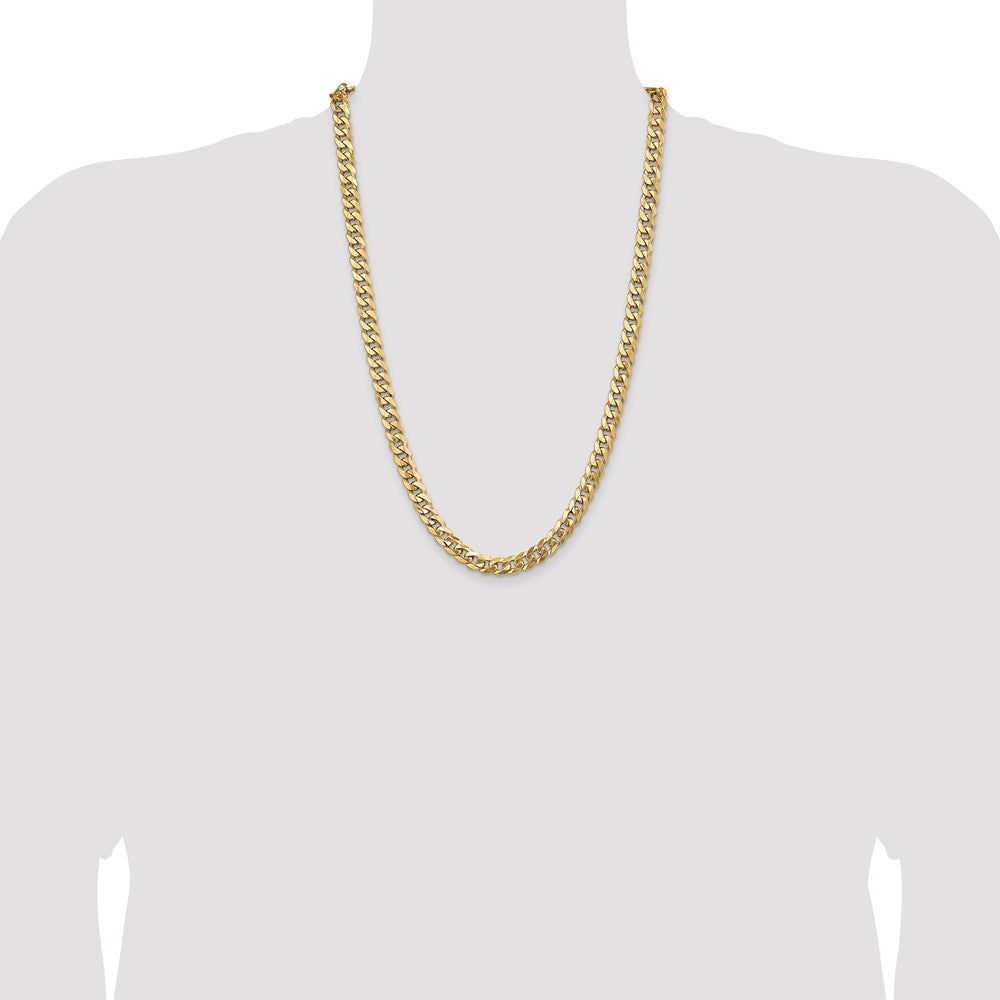 26 Inch 14K Yellow Gold 8mm Flat Beveled Curb Chain Necklace