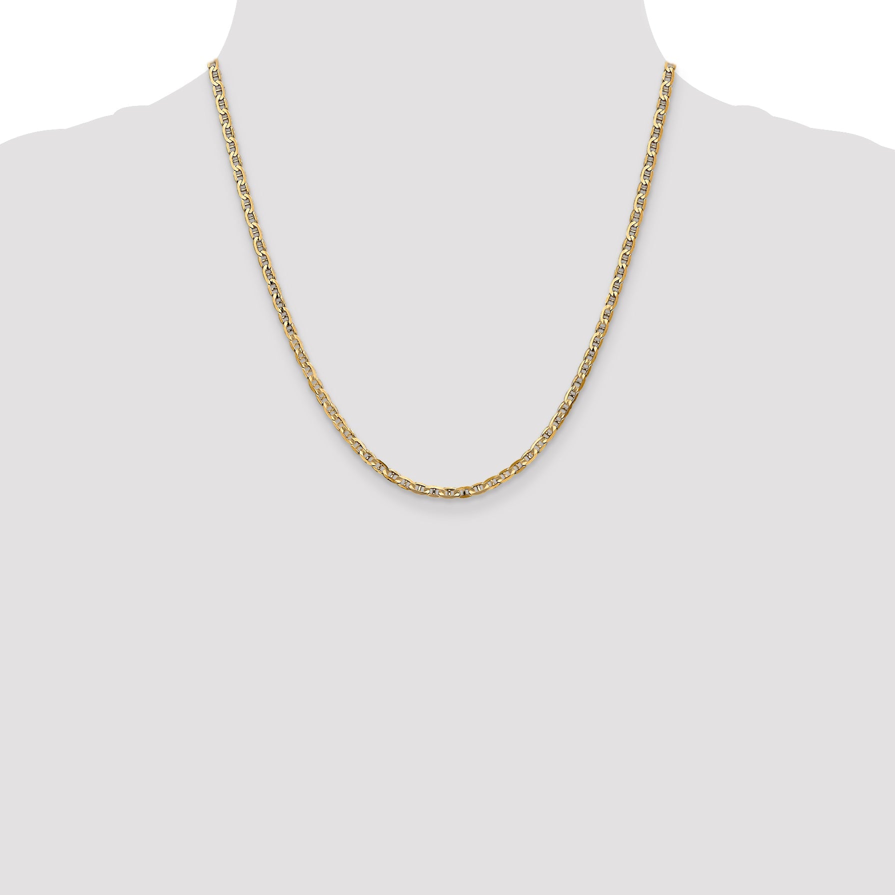 20 Inch 14K 3mm Concave Anchor Chain Necklace