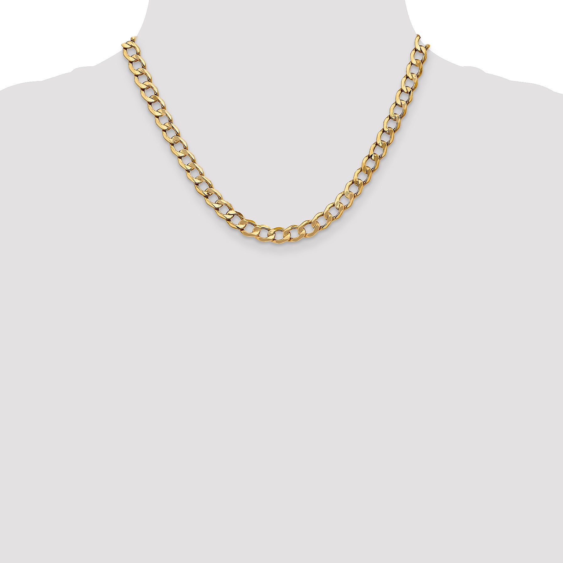 18 Inch 14K 7mm Semi-Solid Curb Link Chain Necklace
