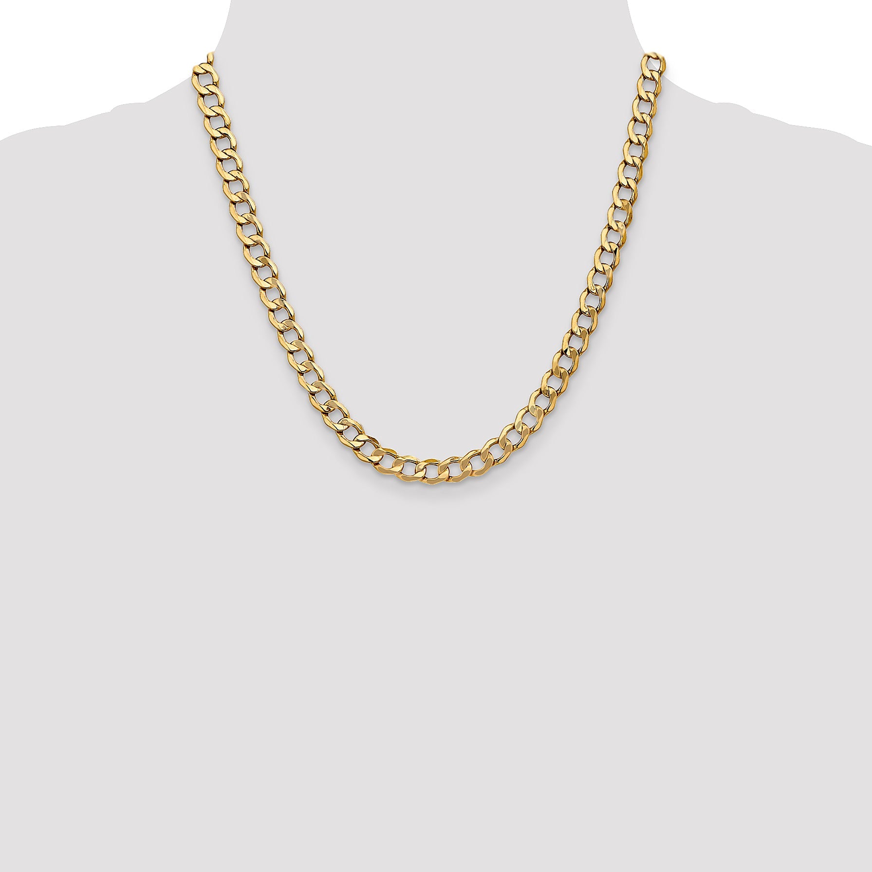 20 Inch 14K 7mm Semi-Solid Curb Link Chain Necklace
