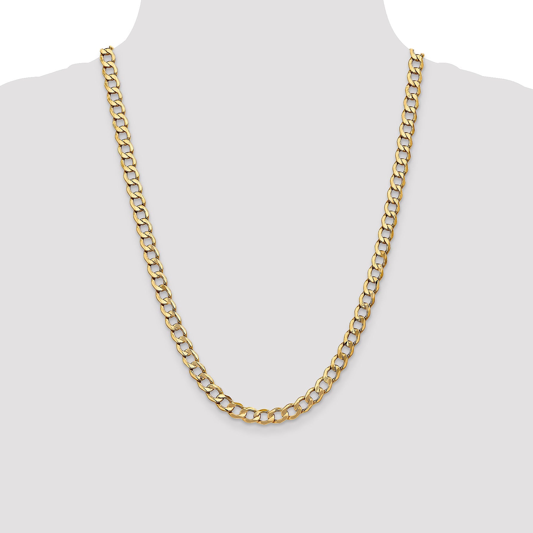 24 Inch 14K 7mm Semi-Solid Curb Link Chain Necklace