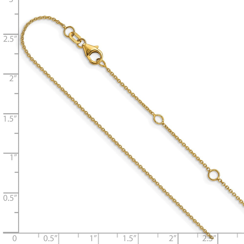 18 Inch 14K Yellow Gold 1.25mm Round Cable 1In+1In Adjustable Chain Necklace