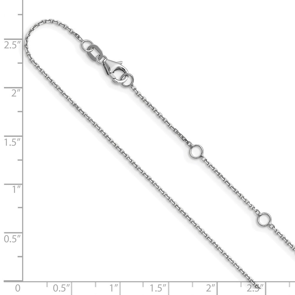2 Inch 14K White Gold 1.1mm D/C Square Cable 1In+1In Adjustable Chain Necklace