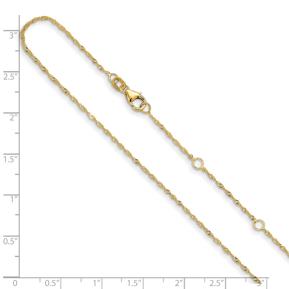 2 Inch 14K Yellow Gold 1.25mm Singapore 1In+1In Adjustable Chain Necklace