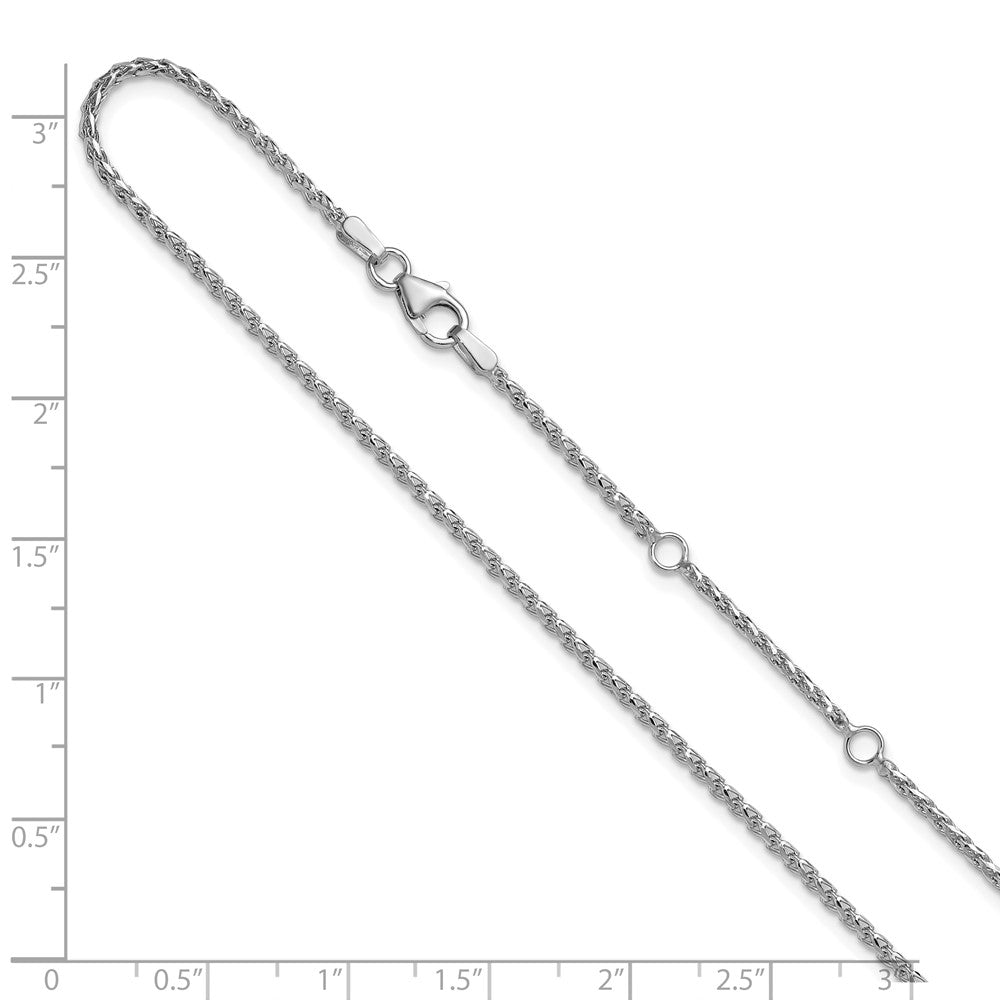 2 Inch 14K White Gold 1.65mm D/C Open Franco 1In+1In Adjustable Chain Necklace