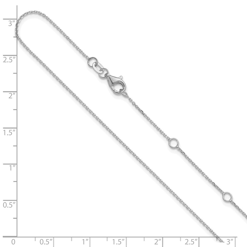 2 Inch 14K White Gold 1mm D/C Square Cable 1In+1In Adjustable Chain Necklace