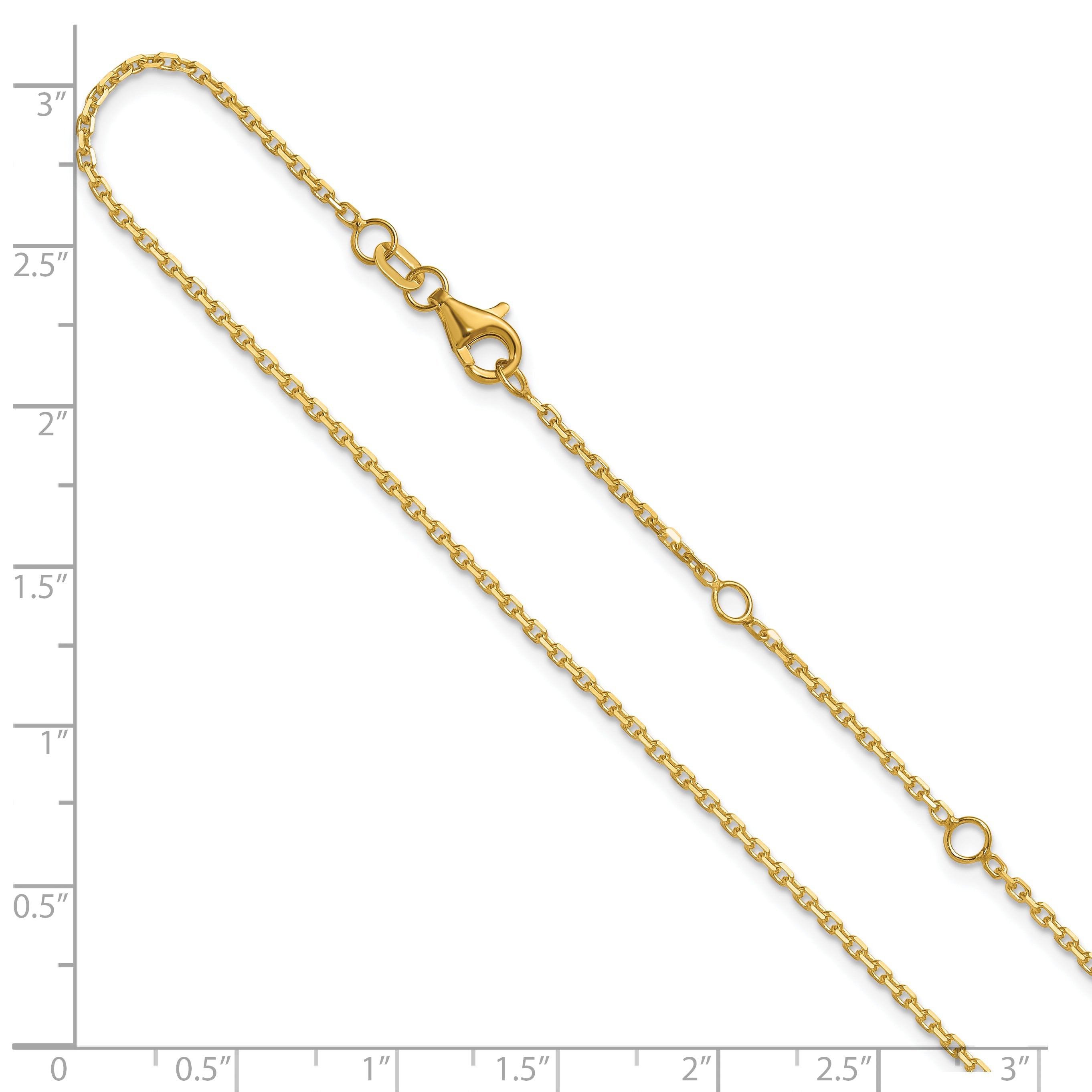 2 Inch 14K Yellow Gold 1.5mm D/C Square Cable 1In+1In Adjustable Chain Necklace